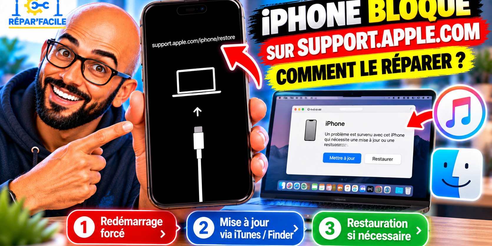Comment débloquer un iPhone bloqué sur support.apple.com / iPhone Restore