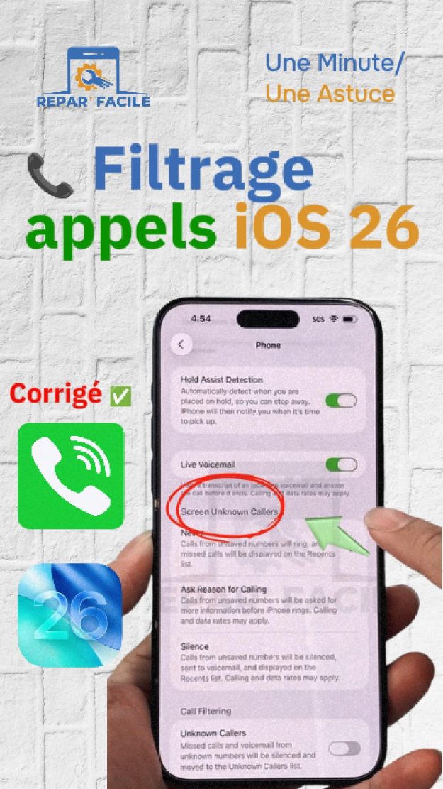 Activer le filtrage des appels sur iPhone iOS 26