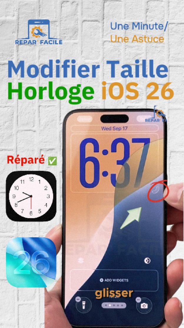 Comment changer la taille de l’horloge sur iPhone iOS 26