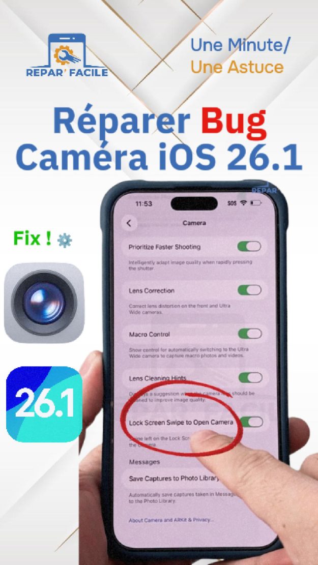 📸 Réparer appareil photo noir iPhone iOS 26.1