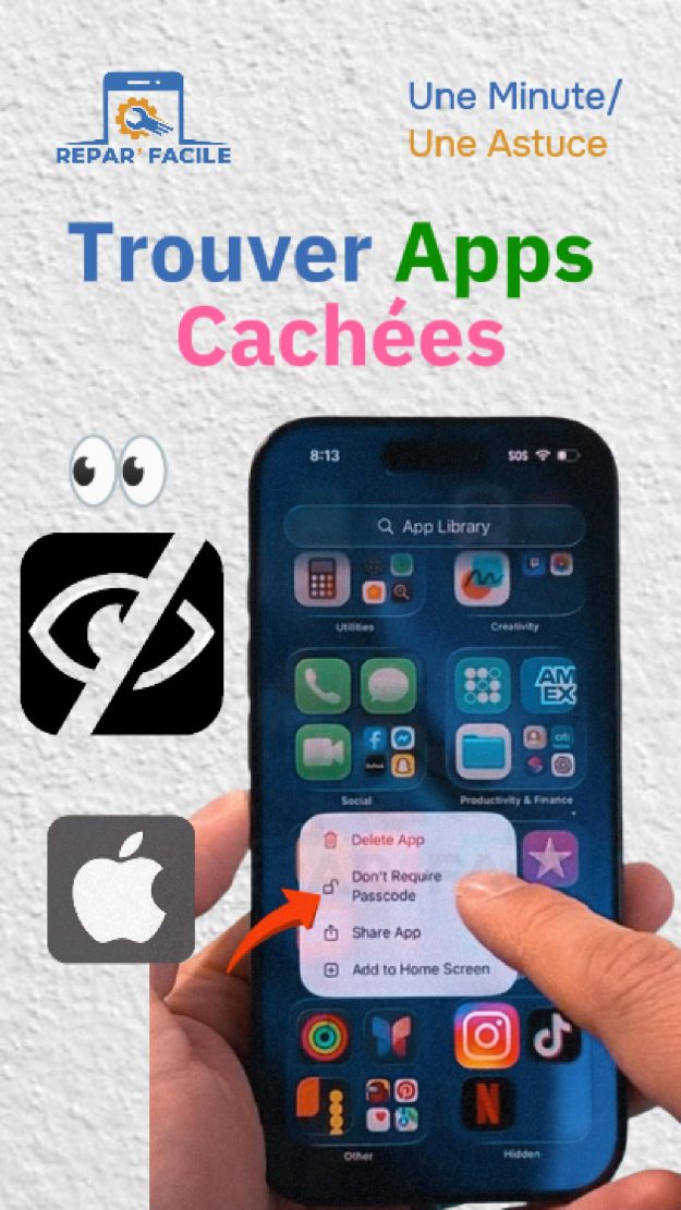 Trouver apps cachées iPhone (iOS récent)